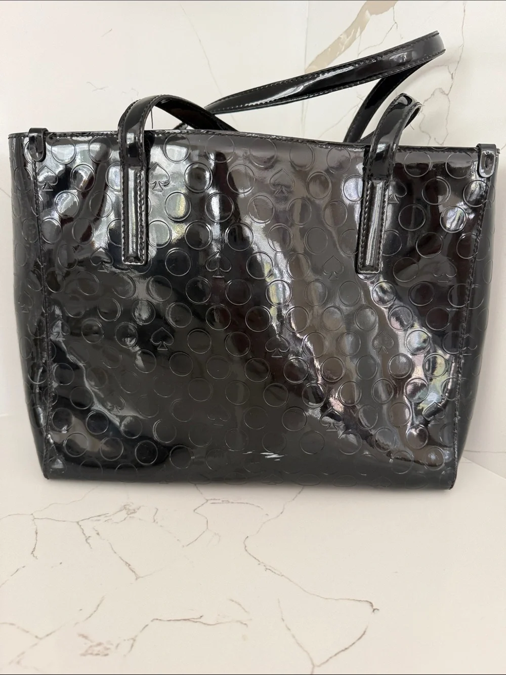 kate spade Black Patent Embossed Tote with Logo Plaque